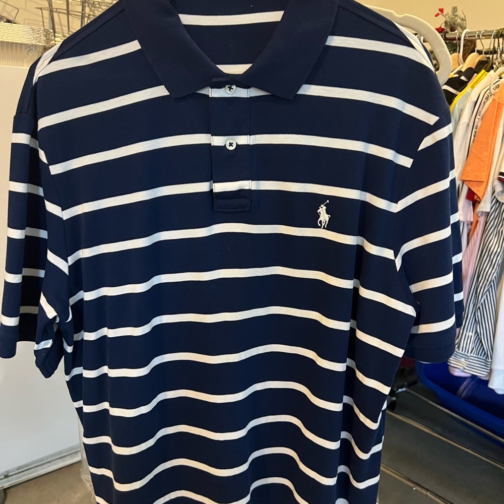 Ralph Lauren Navy and White Striped Polo